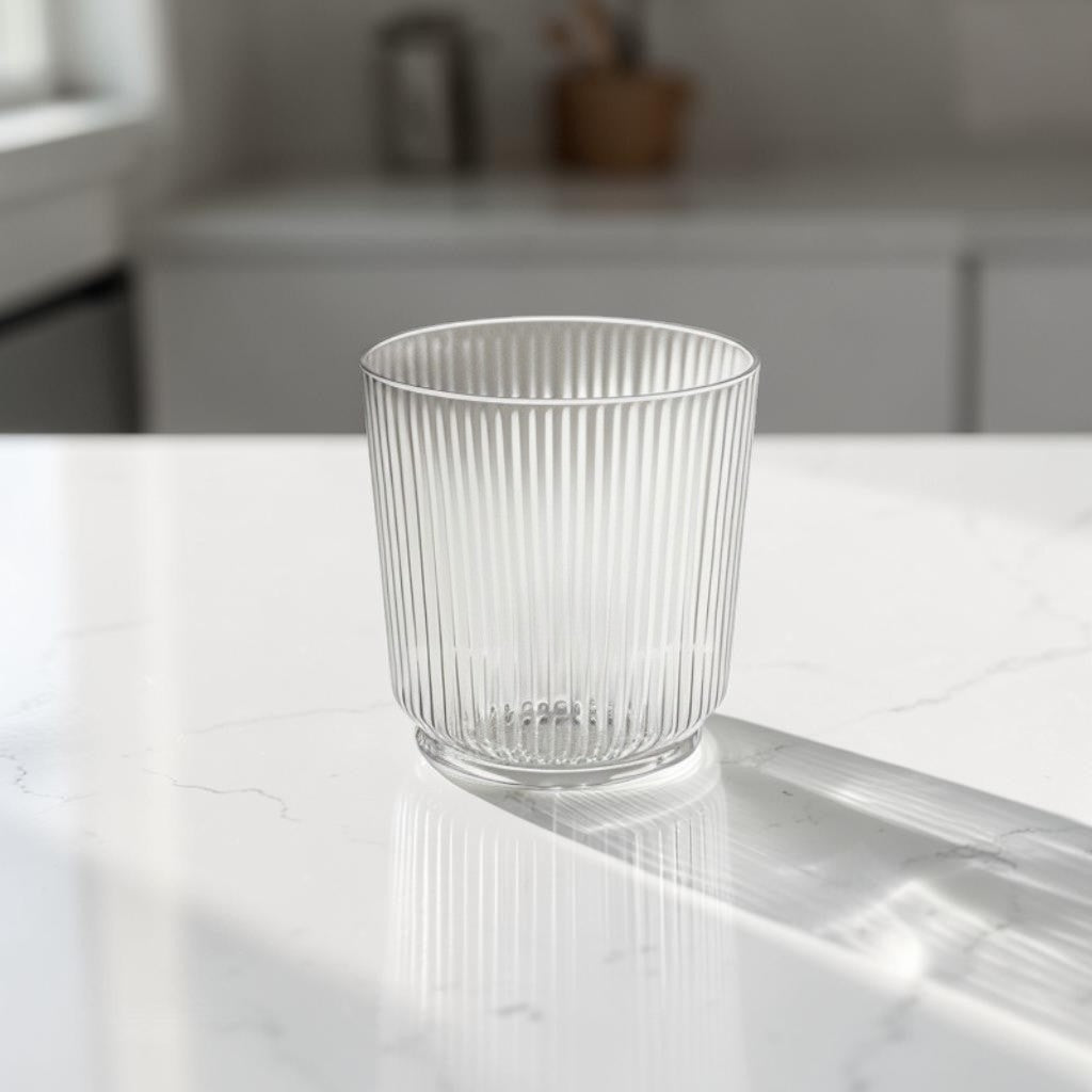 Rhoomy Minimalist Geometric Textured Borosilicate Glass Cup - Heat-Resistant Drinking Glasses for Water, Juice, and Iced Coffee