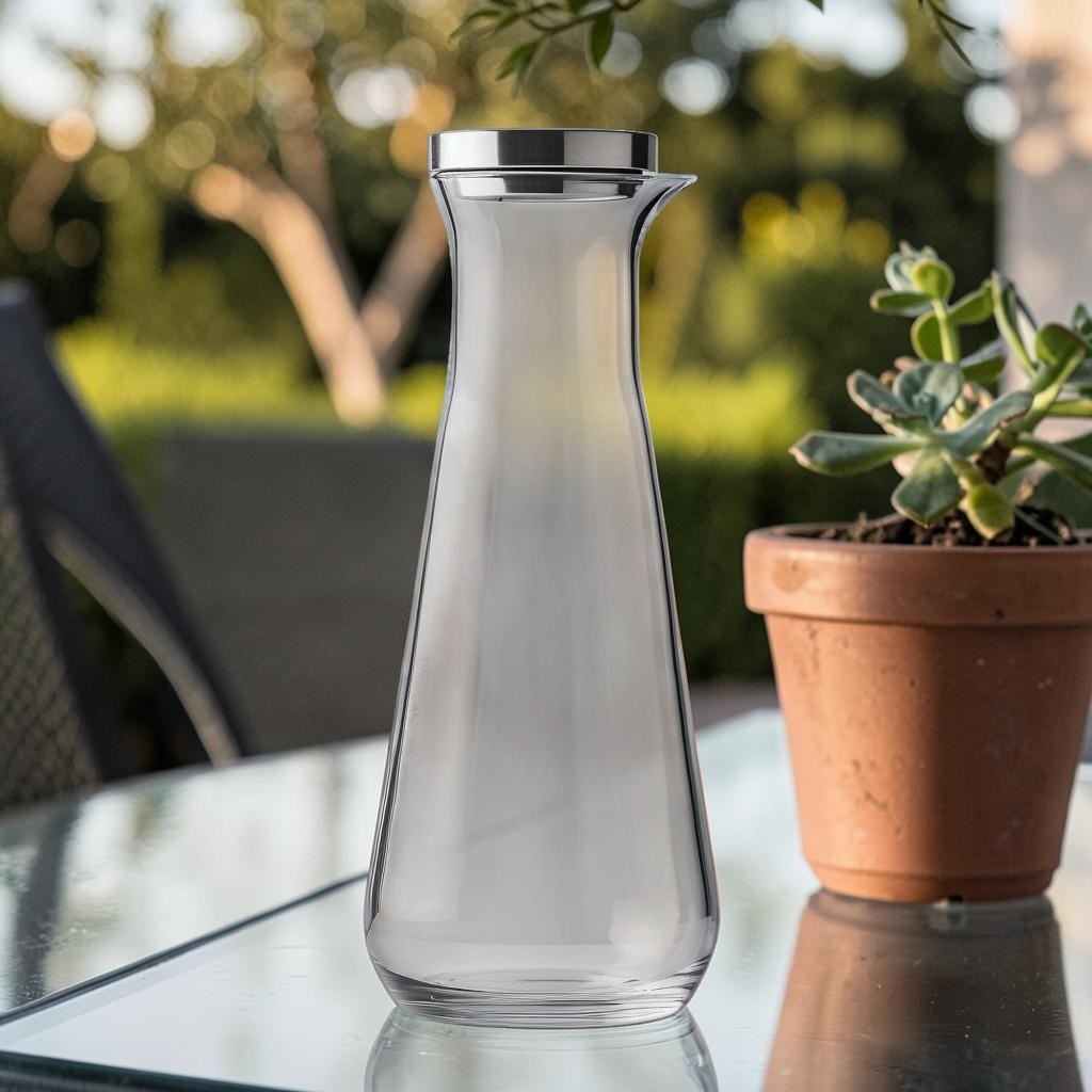 Rhoomy Nordic Borosilicate Glass Carafe with Stainless Steel Lid - Sleek Heat-Resistant Pitcher for Iced Tea, Water, and Wine