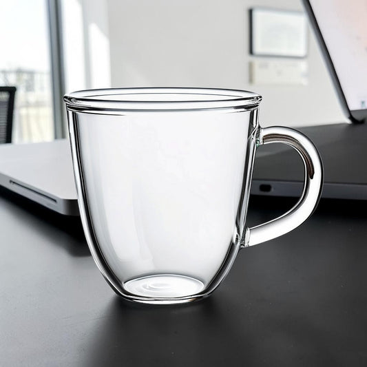 Rhoomy Double-Walled Insulated Borosilicate Glass Espresso Mug - Heat-Resistant Clear Coffee Cup with Handle